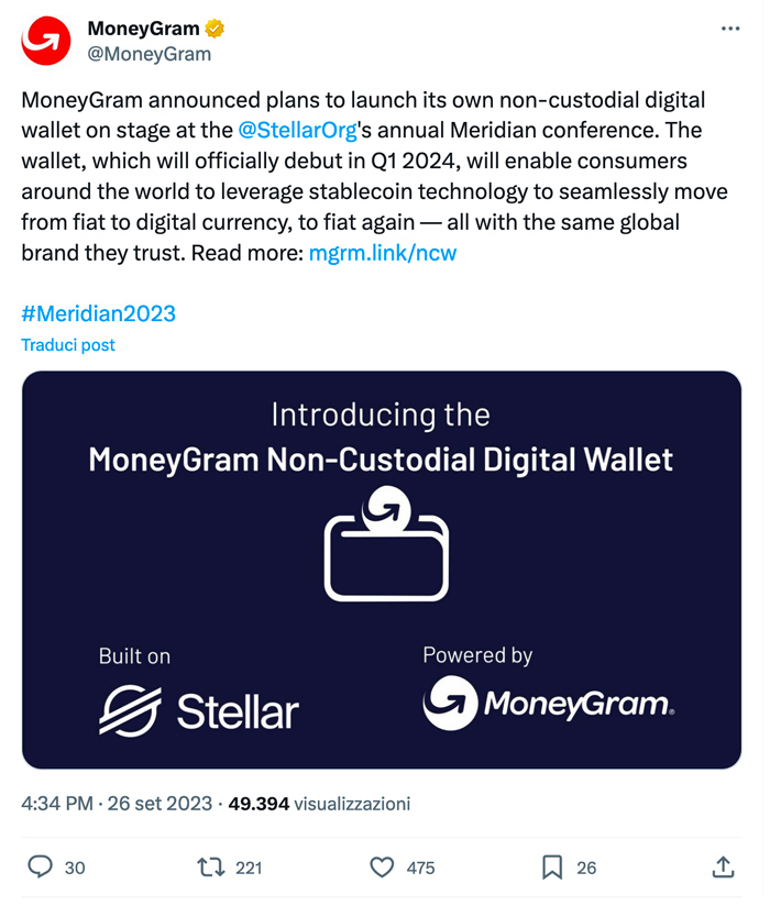 Moneygram lancerà un wallet nel 2024